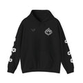 Number 69 Hoodie — White Graphic Pullover with Sleeve Emblems & Chest Logos